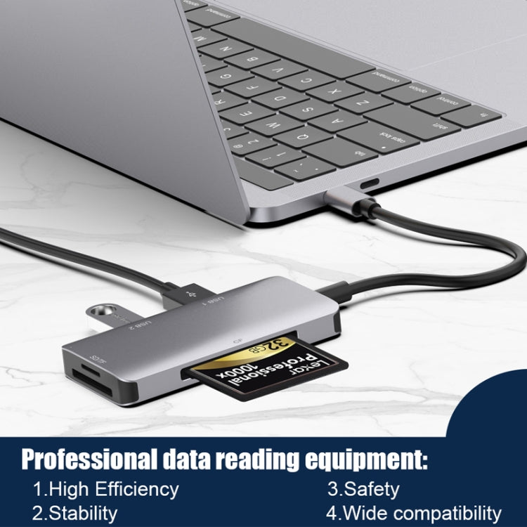 5-in-1 Datenlese-HUB-Adapter mit SD / TF / CF-Karten, Dual USB3.0 Anschlüssen, Dual USB3.0+SD / TF / CF-Karten