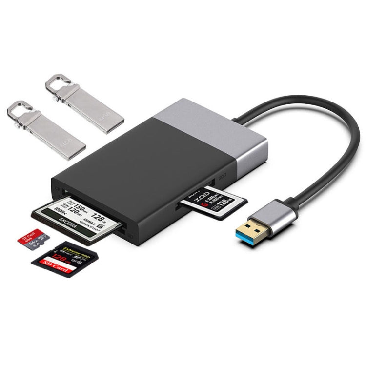 6-in-1 USB 3.0 zu USB3.0 x 2+CF-Karte+TF-Karte+SD-Karte+XQD-Karte HUB-Adapter