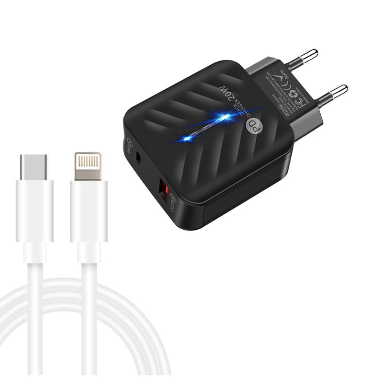 PD03 20W PD3.0 + QC3.0 USB-Ladegerät mit Typ-C auf 8-Pin Datenkabel, EU Stecker, EU Stecker + Typ-C auf 8-Pin Kabel