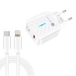 PD03 20W PD3.0 + QC3.0 USB-Ladegerät mit Typ-C auf 8-Pin Datenkabel, EU Stecker, EU Stecker + Typ-C auf 8-Pin Kabel