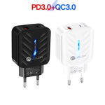PD03 20W PD3.0 + QC3.0 USB-Ladegerät mit Typ-C auf 8-Pin Datenkabel, EU Stecker, EU Stecker + Typ-C auf 8-Pin Kabel