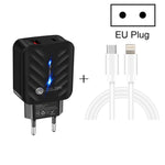 PD03 20W PD3.0 + QC3.0 USB-Ladegerät mit Typ-C auf 8-Pin Datenkabel, EU Stecker, EU Stecker + Typ-C auf 8-Pin Kabel