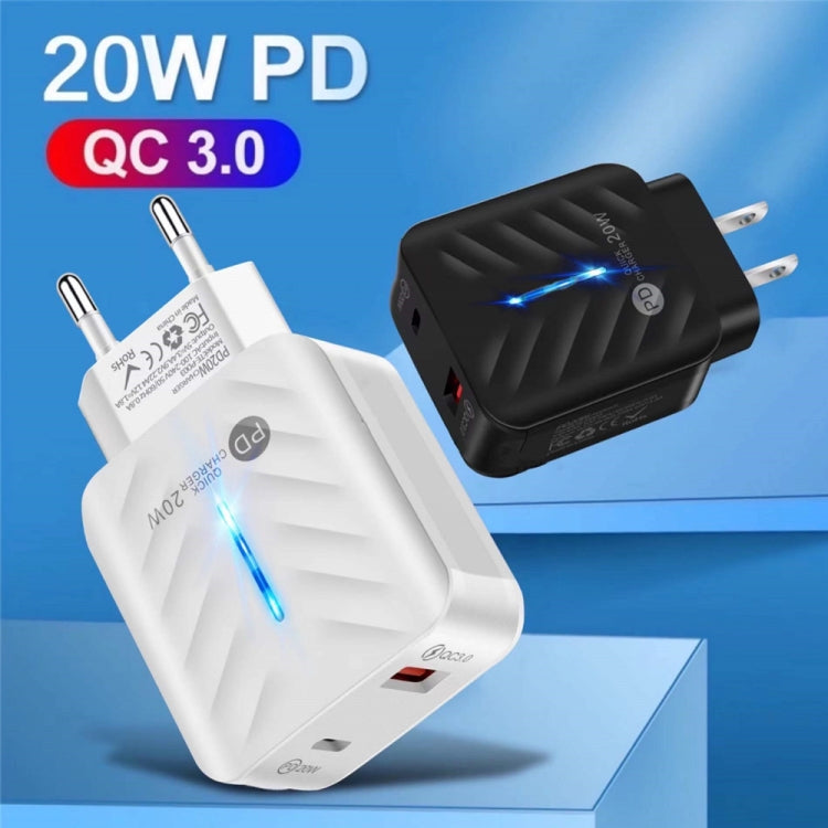 PD03 20W PD3.0 + QC3.0 USB-Ladegerät mit Typ-C auf 8-Pin Datenkabel, EU Stecker, EU Stecker + Typ-C auf 8-Pin Kabel