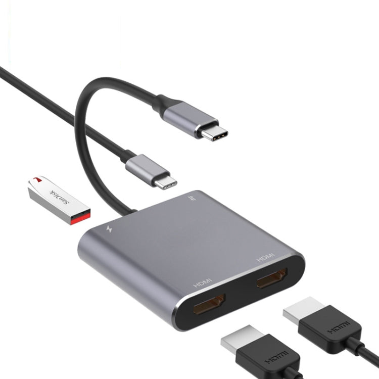 4-in-1 Typ-C zu Dual HDMI + USB + Typ-C HUB-Adapter