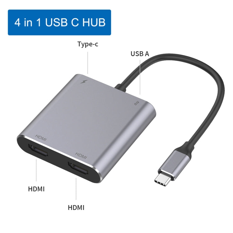4-in-1 Typ-C zu Dual HDMI + USB + Typ-C HUB-Adapter