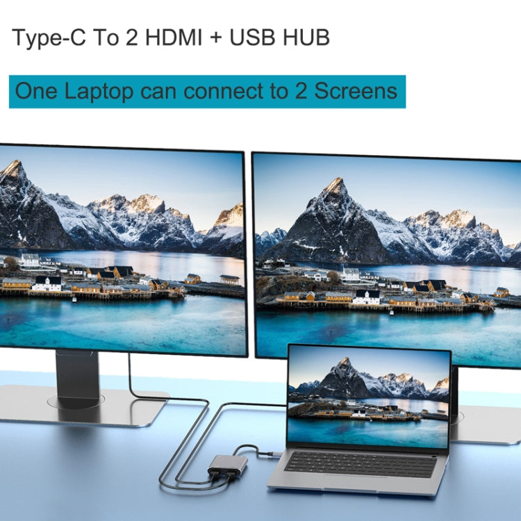 4-in-1 Typ-C zu Dual HDMI + USB + Typ-C HUB-Adapter
