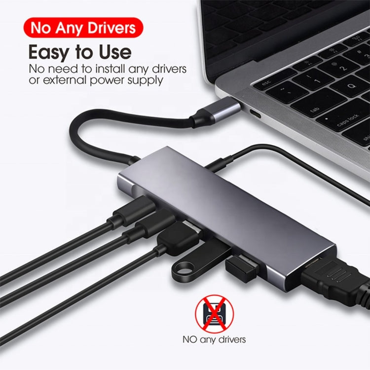 9-in-1 USB Typ-C zu HDMI+USB3.0x3+Typ-C+PD+SD/TF+Audio HUB-Adapter, HDMI+USB3.0x3+Typ-C+PD+SD/TF+Audio zu Typ-C