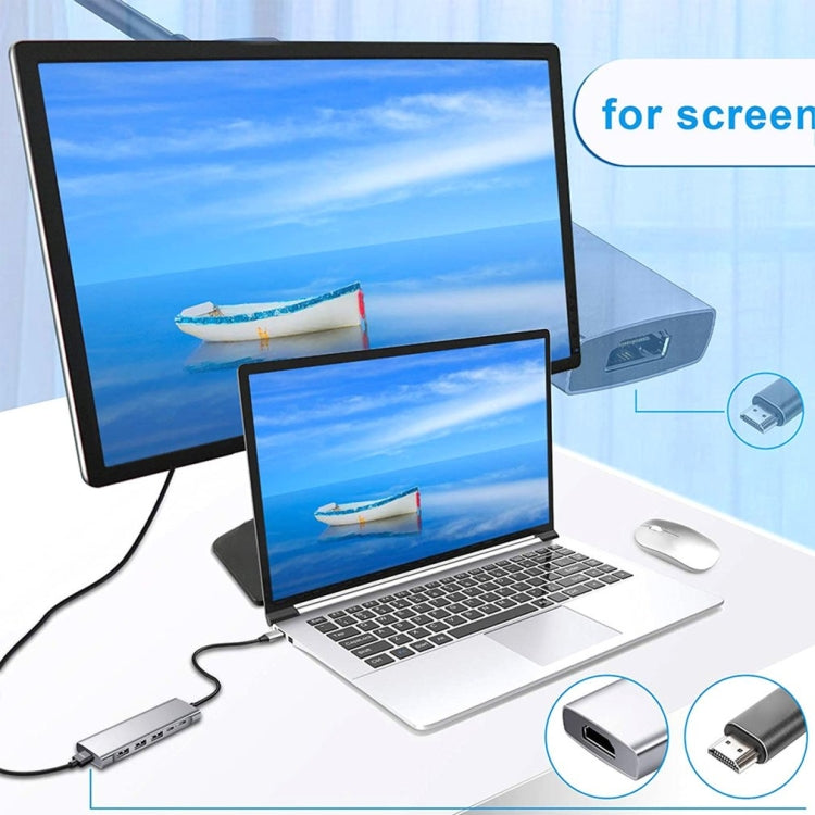 9-in-1 USB Typ-C zu HDMI+USB3.0x3+Typ-C+PD+SD/TF+Audio HUB-Adapter, HDMI+USB3.0x3+Typ-C+PD+SD/TF+Audio zu Typ-C
