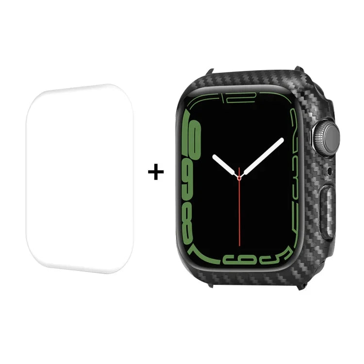 ENKAY Schutzhülle aus Carbonfaser-PC + vollflächiger PET-Displayschutz, für Apple Watch Series 9 / 8 / 7 (41 mm) und Apple Watch Series 9 / 8 / 7 (45 mm)