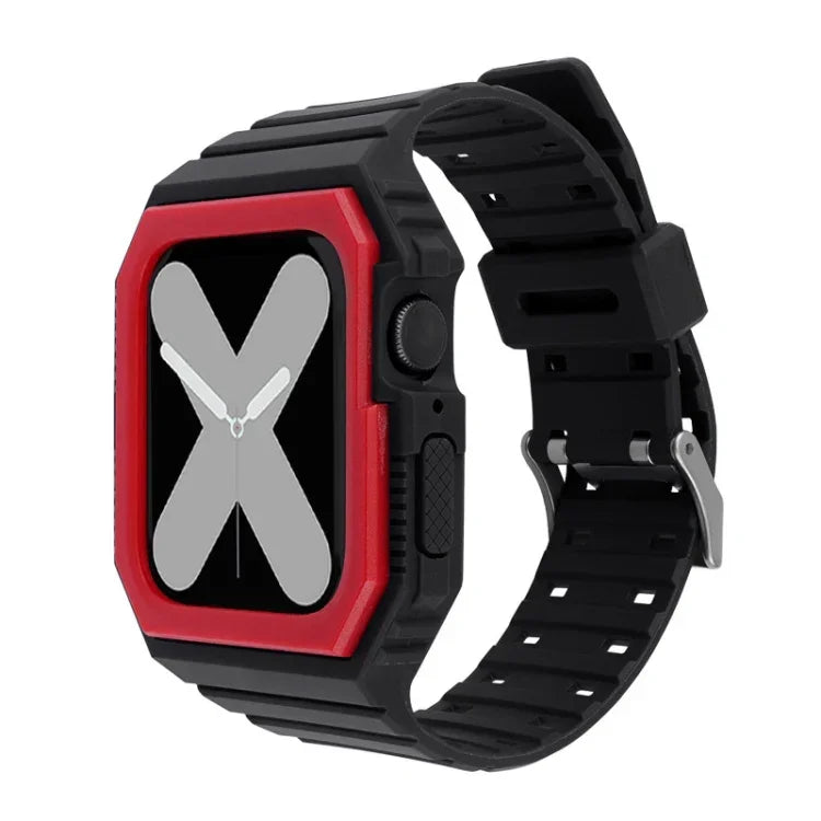 Silikonarmband mit Hülle für Apple Watch Series 7 (41 mm), 6, SE, 5 und 4 (40 mm), 3, 2 und 1 (38 mm), 7 (45 mm), 6, SE, 5 und 4 (44 mm) sowie 3, 2 und 1 (42 mm)