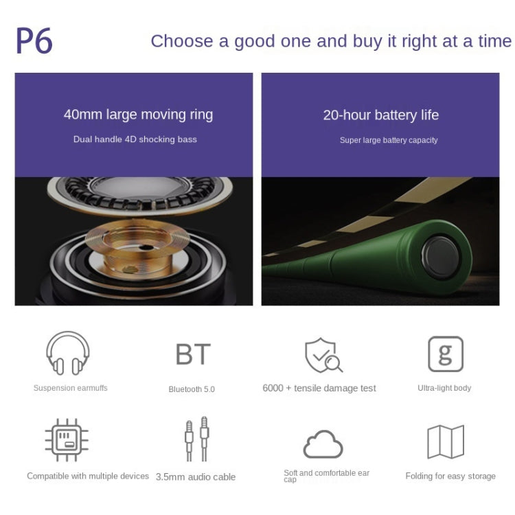 Fingertime P6 Bluetooth 5.1 Kabelloses Stereo Headset mit Mikrofon