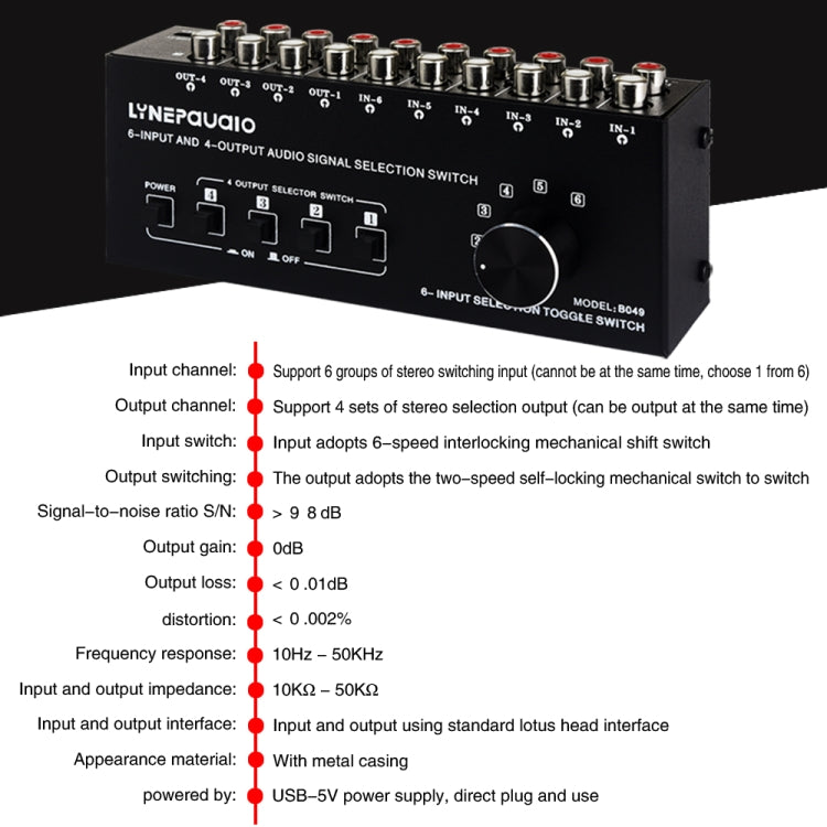 6 In 4 Out RCA Audio Umschalter Signalverteiler Switch Control