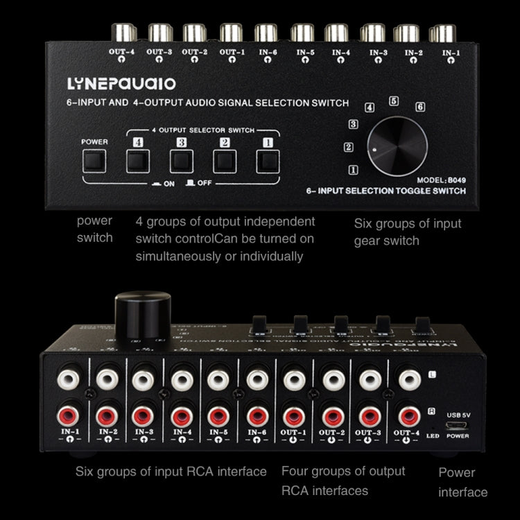 6 In 4 Out RCA Audio Umschalter Signalverteiler Switch Control
