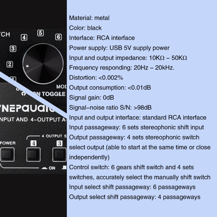 6 In 4 Out RCA Audio Umschalter Signalverteiler Switch Control