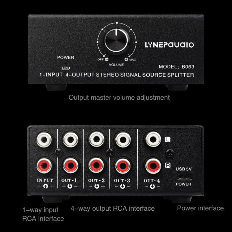 1 In 4 Out Audio Frequency Signal Distribute Device Non Consumption Output RCA Interface, 1 In 4 Out RCA Interface