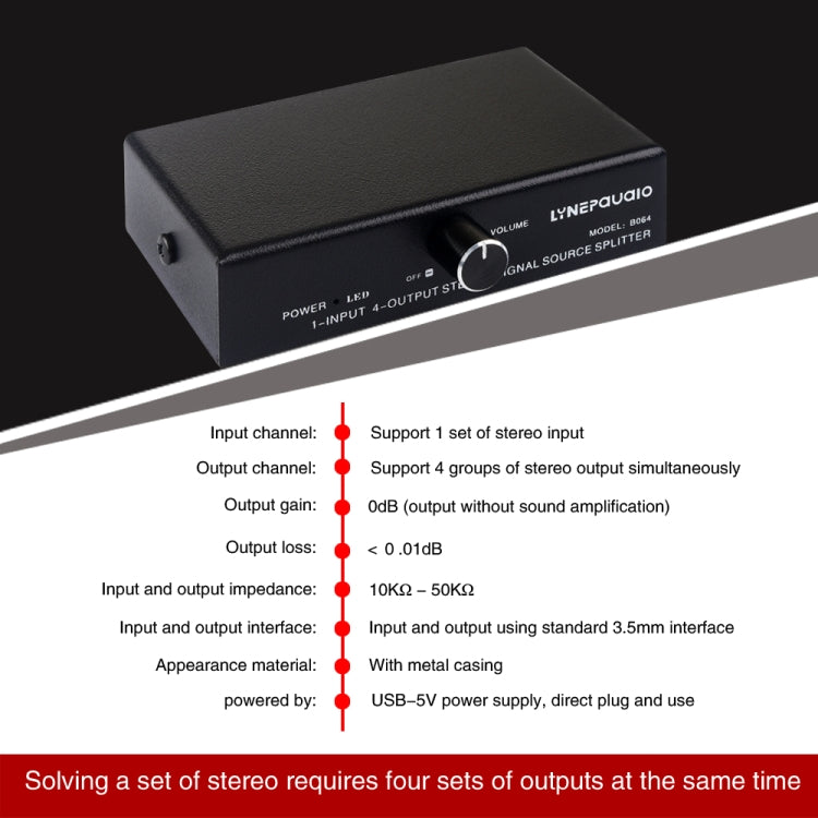 1-in-4-Out-Audiofrequenz-Signalsplitter, Verteilergerät, passiv, 3,5-mm-Schnittstellenausgang, 1-in-4-Out-3,5-mm-Schnittstelle