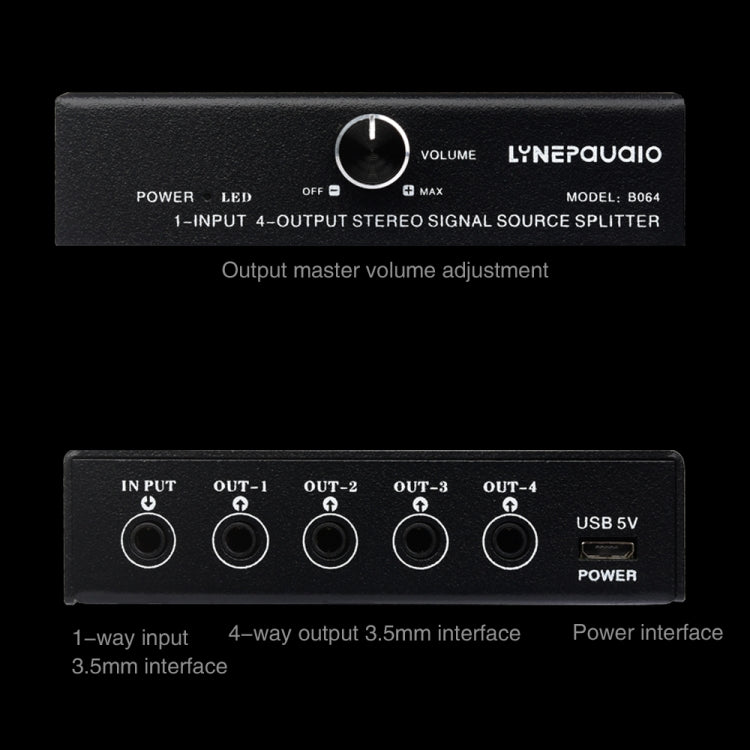 1-in-4-Out-Audiofrequenz-Signalsplitter, Verteilergerät, passiv, 3,5-mm-Schnittstellenausgang, 1-in-4-Out-3,5-mm-Schnittstelle