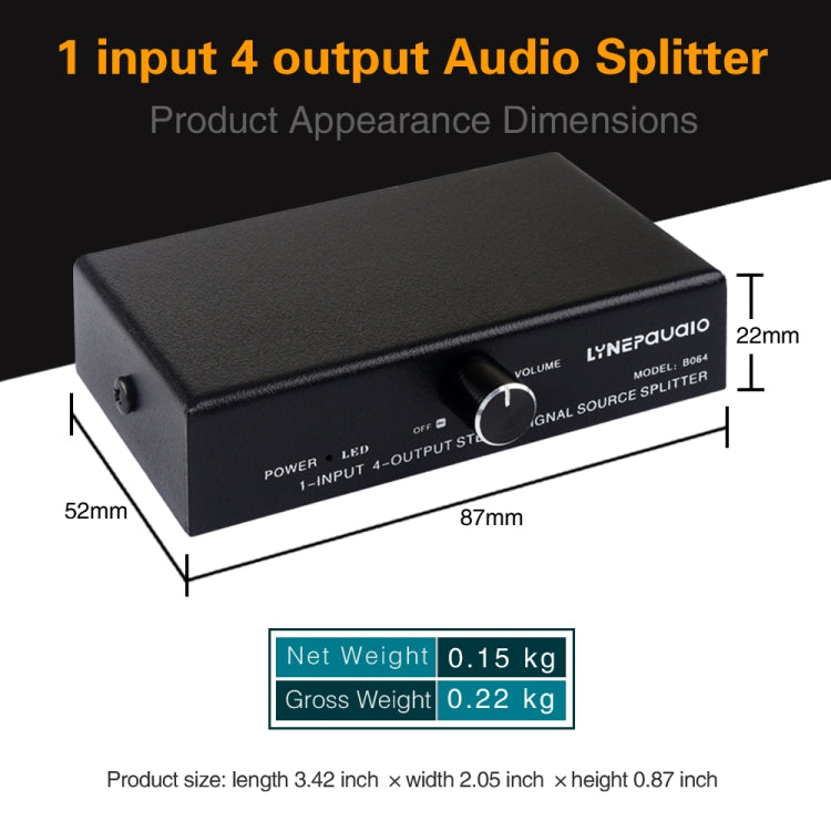 1-in-4-Out-Audiofrequenz-Signalsplitter, Verteilergerät, passiv, 3,5-mm-Schnittstellenausgang, 1-in-4-Out-3,5-mm-Schnittstelle
