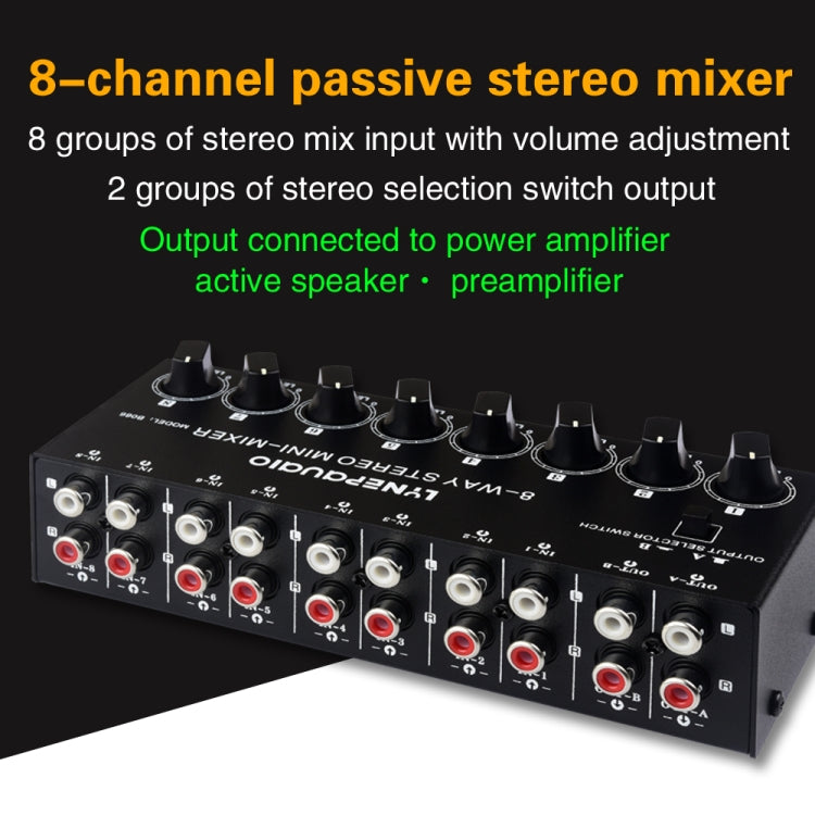B066 Mini Stereo 8 Kanal Cinch Non-Source Sound Passivmixer, keine Stromversorgung, 8 Kanal Cinch