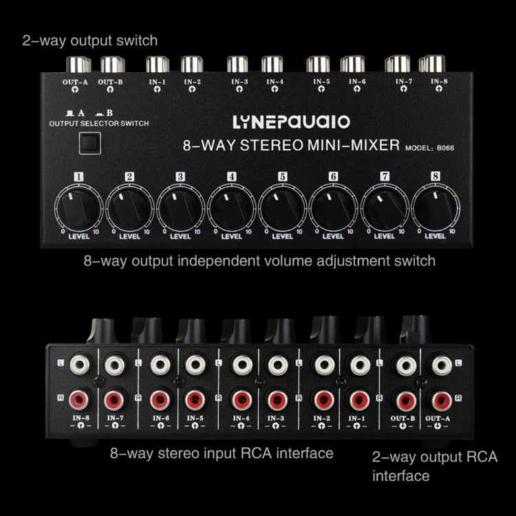 B066 Mini Stereo 8 Kanal Cinch Non-Source Sound Passivmixer, keine Stromversorgung, 8 Kanal Cinch