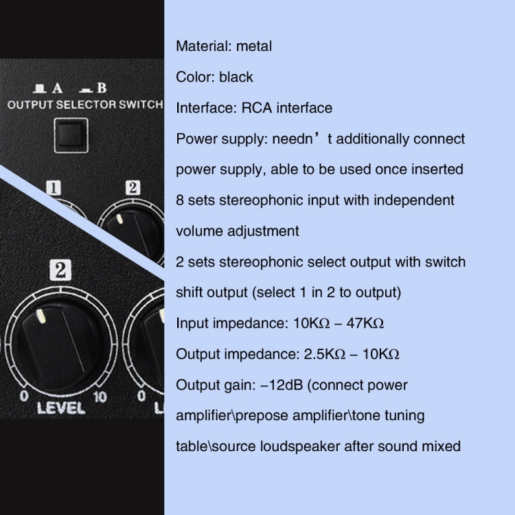 B066 Mini Stereo 8 Kanal Cinch Non-Source Sound Passivmixer, keine Stromversorgung, 8 Kanal Cinch