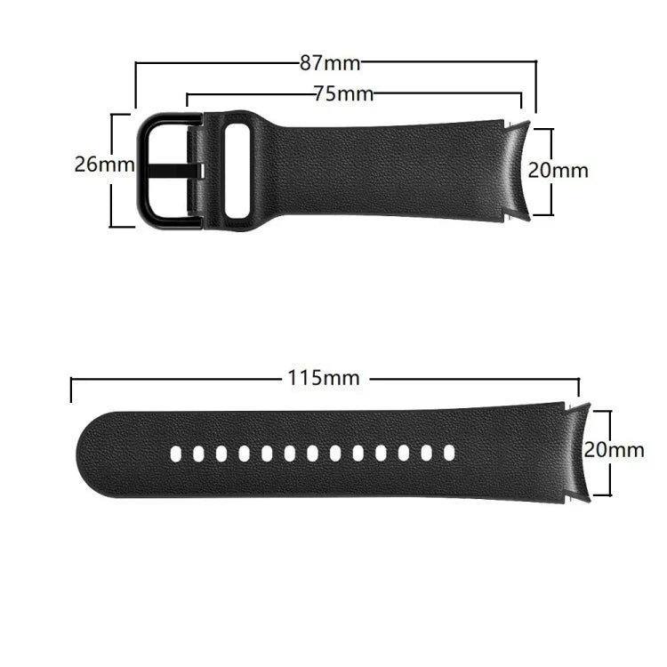 20 mm Silikonarmband mit Lederapplikationen, passend für Samsung Galaxy Watch 4 (40 mm), Samsung Galaxy Watch 4 (44 mm), Samsung Galaxy Watch 4 Classic (42 mm) und Samsung Galaxy Watch 4 Classic (46 mm).