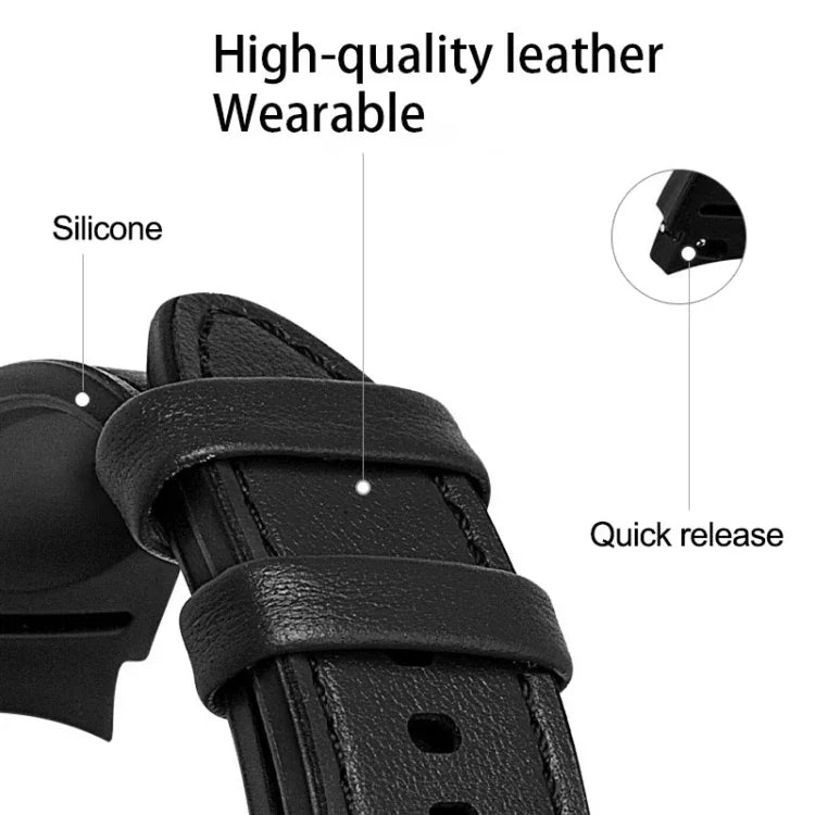 20 mm Silikonarmband mit Lederapplikationen, passend für Samsung Galaxy Watch 4 (40 mm), Samsung Galaxy Watch 4 (44 mm), Samsung Galaxy Watch 4 Classic (42 mm) und Samsung Galaxy Watch 4 Classic (46 mm).