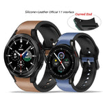 20 mm Silikonarmband mit Lederapplikationen, passend für Samsung Galaxy Watch 4 (40 mm), Samsung Galaxy Watch 4 (44 mm), Samsung Galaxy Watch 4 Classic (42 mm) und Samsung Galaxy Watch 4 Classic (46 mm).