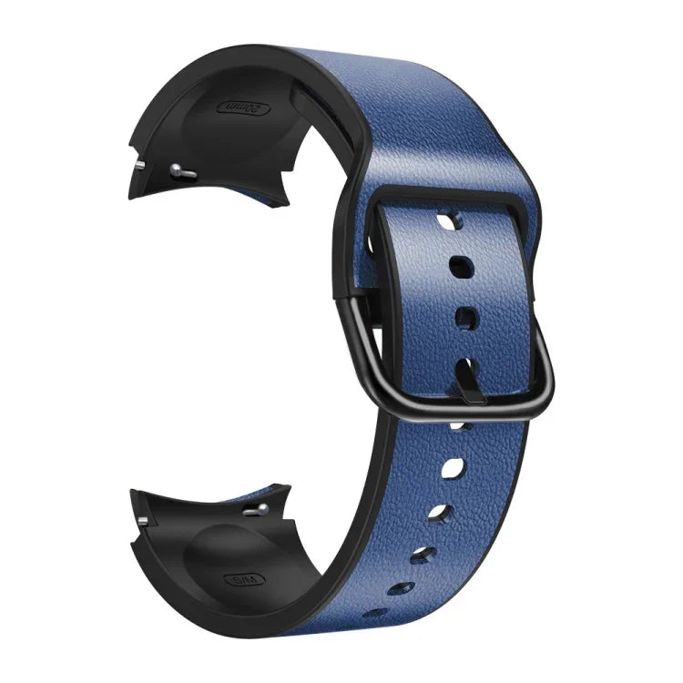 20 mm Silikonarmband mit Lederapplikationen, passend für Samsung Galaxy Watch 4 (40 mm), Samsung Galaxy Watch 4 (44 mm), Samsung Galaxy Watch 4 Classic (42 mm) und Samsung Galaxy Watch 4 Classic (46 mm).