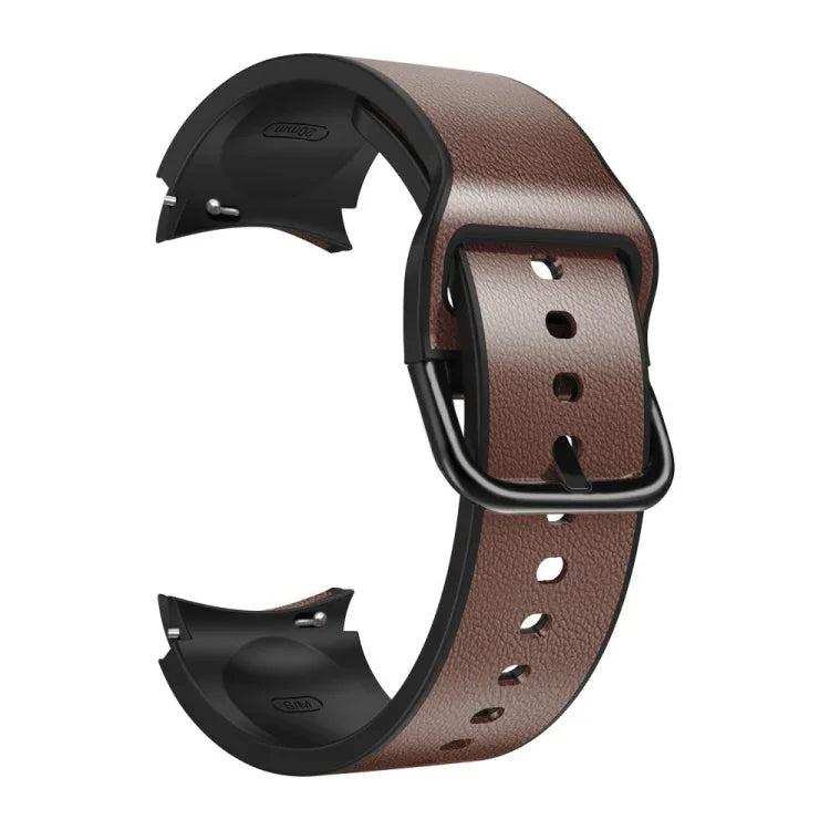 20 mm Silikonarmband mit Lederapplikationen, passend für Samsung Galaxy Watch 4 (40 mm), Samsung Galaxy Watch 4 (44 mm), Samsung Galaxy Watch 4 Classic (42 mm) und Samsung Galaxy Watch 4 Classic (46 mm).