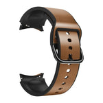 20 mm Silikonarmband mit Lederapplikationen, passend für Samsung Galaxy Watch 4 (40 mm), Samsung Galaxy Watch 4 (44 mm), Samsung Galaxy Watch 4 Classic (42 mm) und Samsung Galaxy Watch 4 Classic (46 mm).