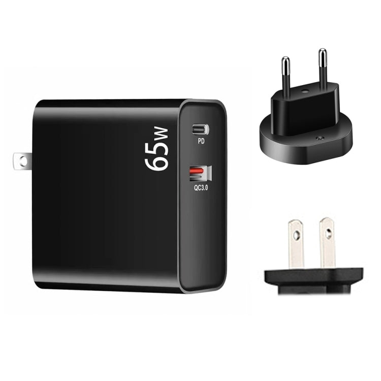PD-65W USB-C / Type-C + QC3.0 USB Laptop-Ladeadapter + 2m USB-C / Type-C zu USB-C / Type-C Datenkabel-Set, EU-Stecker / US-Stecker, USB-C / Type-C Kabel, EU-Stecker / US-Stecker