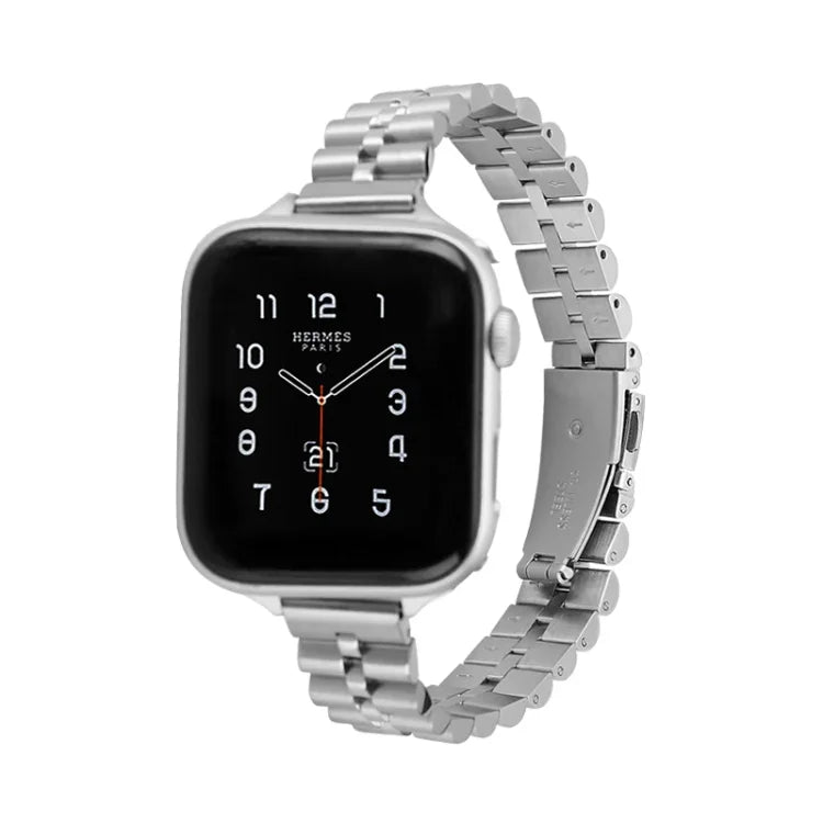Halbrundes Metallarmband mit drei Perlen für Apple Watch Series 7 (45 mm), 6, SE, 5 und 4 (44 mm), 3, 2 und 1 (42 mm), 7 (41 mm), 6, SE, 5 und 4 (40 mm) sowie 3, 2 und 1 (38 mm)