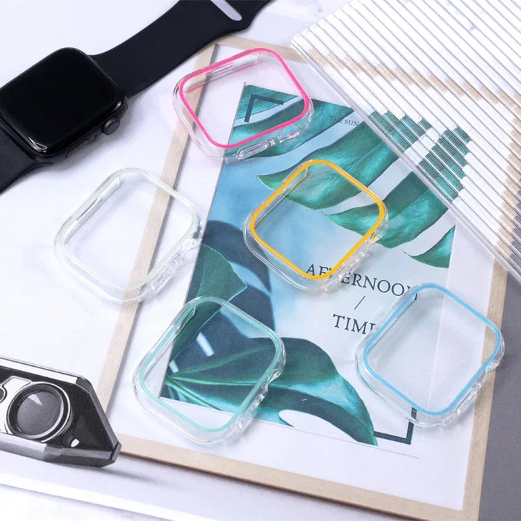 Leuchtendes, hohles und farbenfrohes PC-Uhrengehäuse, passend für Apple Watch Series 9/8/7 (45 mm), Apple Watch Series 6/5/4/SE (44 mm), Apple Watch Series 3/2/1 (42 mm), Apple Watch Series 9/8/7 (41 mm) und Apple Watch Series 6/5/4/SE (40 mm)...