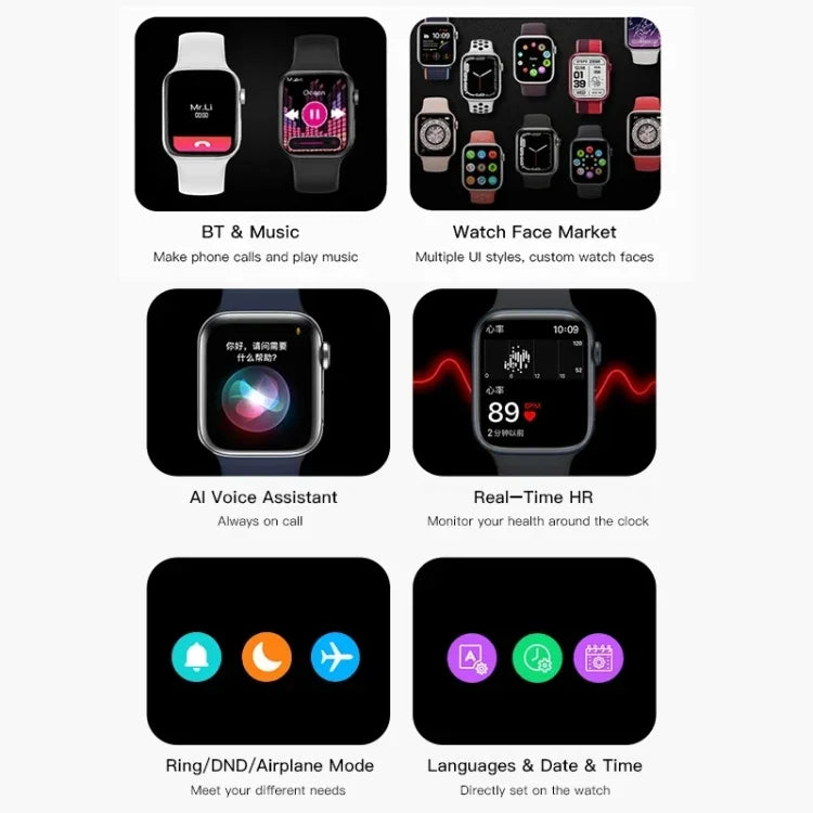 CT7 Smartwatch mit 1,7-Zoll-Farbbildschirm, unterstützt Herzfrequenz- und Blutdruckmessung