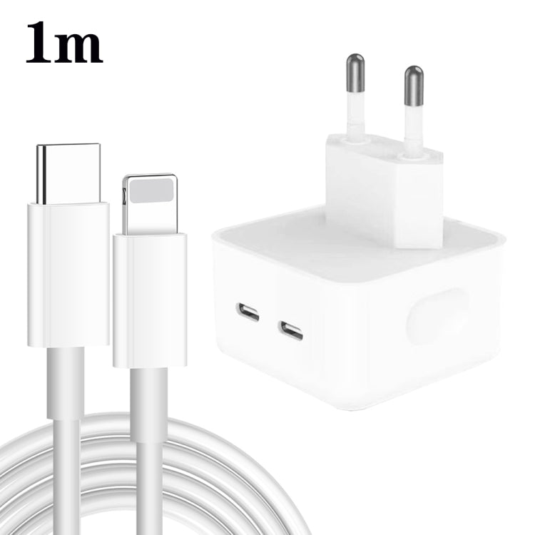 PD 35W Dual USB-C / Type-C Port Ladegerät mit Type-C zu 8-Pin Datenkabel, EU Stecker, EU Stecker + 1m 8-Pin Kabel