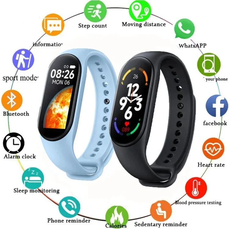 M7 Smartwatch mit 0,96 Zoll Farbbildschirm, unterstützt Herzfrequenz- und Blutdruckmessung
