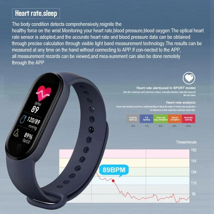 M7 Smartwatch mit 0,96 Zoll Farbbildschirm, unterstützt Herzfrequenz- und Blutdruckmessung