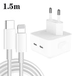 PD 35W Dual USB-C / Typ-C Port Ladegerät mit Typ-C auf 8-Pin Datenkabel, EU Stecker, EU Stecker + 1.5m 8-Pin Kabel, EU Stecker + 2m 8-Pin Kabel