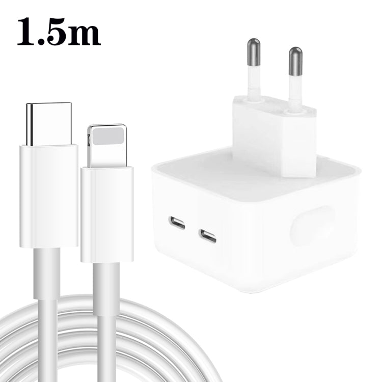 PD 35W Dual USB-C / Typ-C Port Ladegerät mit Typ-C auf 8-Pin Datenkabel, EU Stecker, EU Stecker + 1.5m 8-Pin Kabel, EU Stecker + 2m 8-Pin Kabel