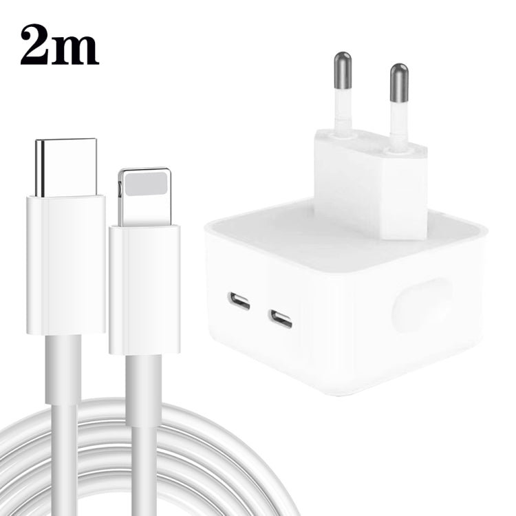 PD 35W Dual USB-C / Typ-C Port Ladegerät mit Typ-C auf 8-Pin Datenkabel, EU Stecker, EU Stecker + 1.5m 8-Pin Kabel, EU Stecker + 2m 8-Pin Kabel