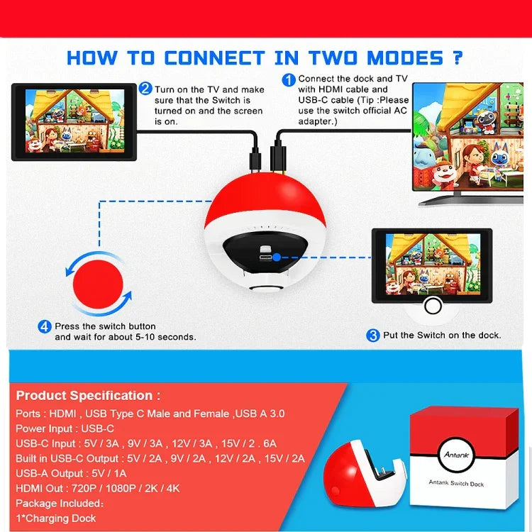 Multifunktionale HDMI-Ladestation als Zubehör für Nintendo Switch, Ladestation