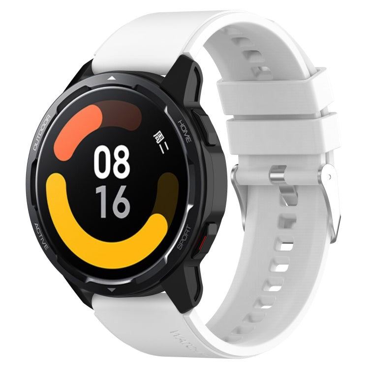 Hervorstehendes Kopf-Silikonarmband mit silberner Schnalle, für Samsung Galaxy Watch Active2 40mm/44mm 20mm, für Samsung Galaxy Watch Active 40mm 20mm, für Samsung Galaxy Watch 42mm 20mm, für Samsung Galaxy Gear Sport/S2 Classic 20mm