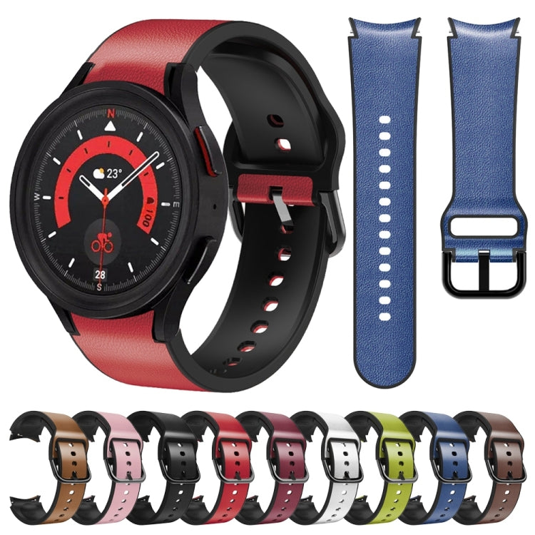 20mm Silicone Adhesive Leather Watch Band, For Samsung Galaxy Watch 5 40mm, For Samsung Galaxy Watch 5 44mm, For Samsung Galaxy Watch 5 Pro 45mm, For Samsung Galaxy Watch 4 40mm, For Samsung Galaxy Watch 4 44mm