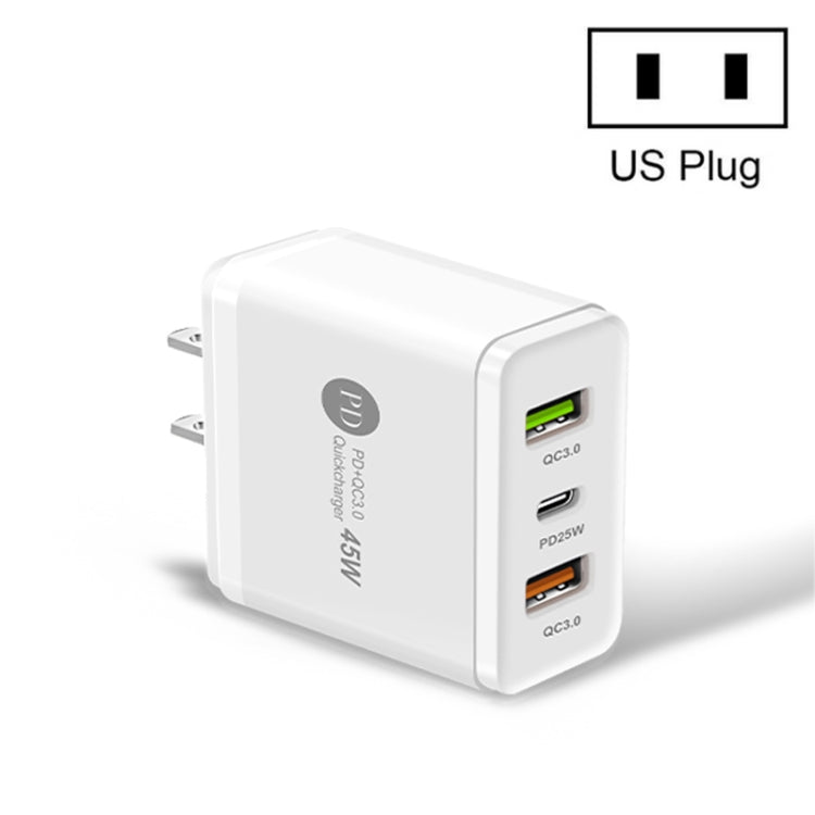45W PD3.0 + 2 x QC3.0 USB Multiport Schnellladegerät, US-Stecker, US-Stecker