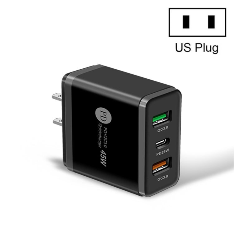 45W PD3.0 + 2 x QC3.0 USB Multiport Schnellladegerät, US-Stecker, US-Stecker