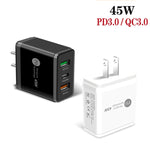 45W PD3.0 + 2 x QC3.0 USB Multiport Schnellladegerät, US-Stecker, US-Stecker