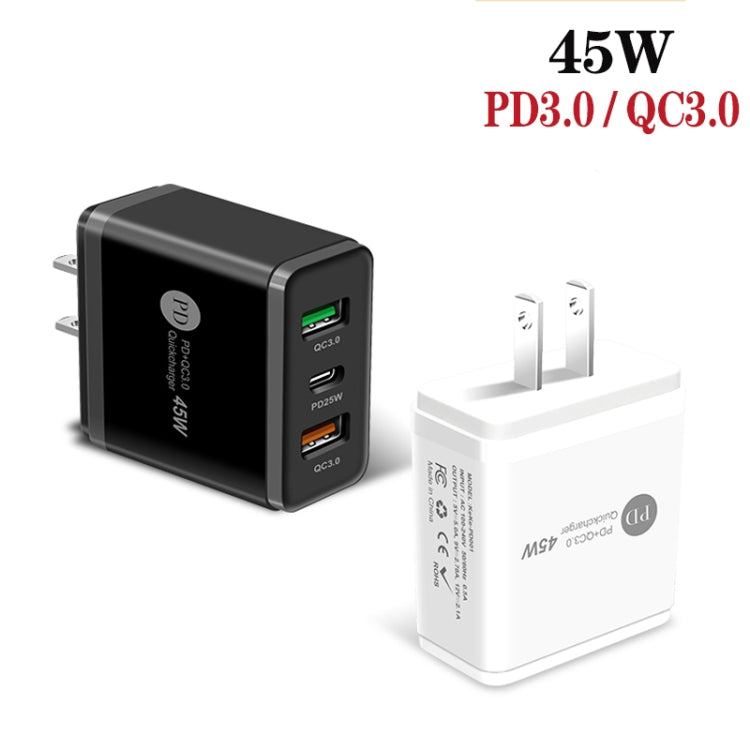 45W PD3.0 + 2 x QC3.0 USB Multiport Schnellladegerät, US-Stecker, US-Stecker