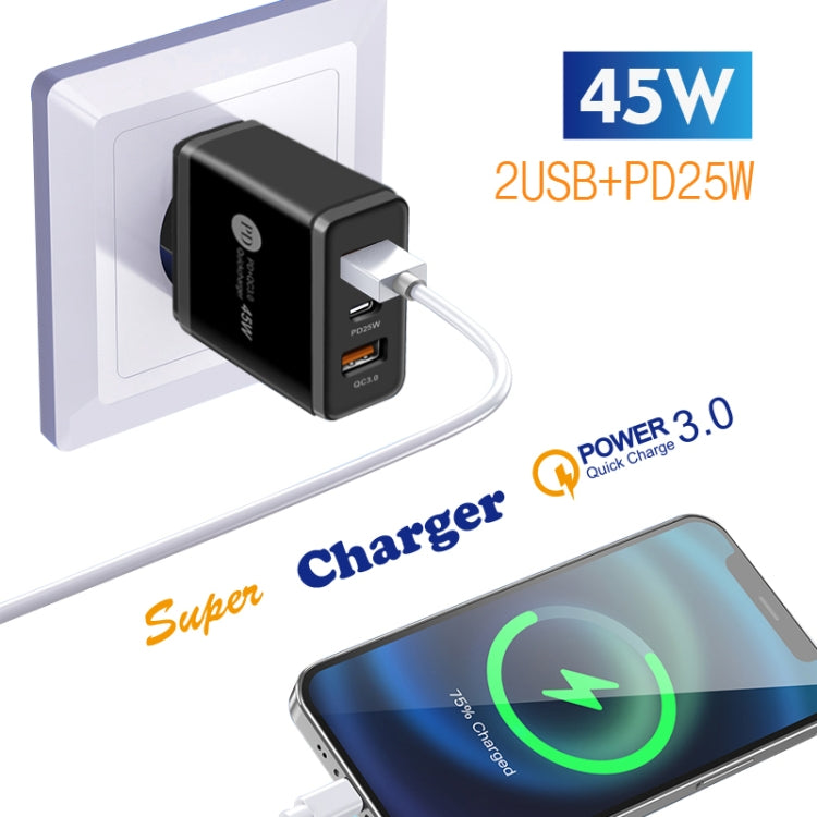 45W PD3.0 + 2 x QC3.0 USB Multiport Schnellladegerät, US-Stecker, US-Stecker