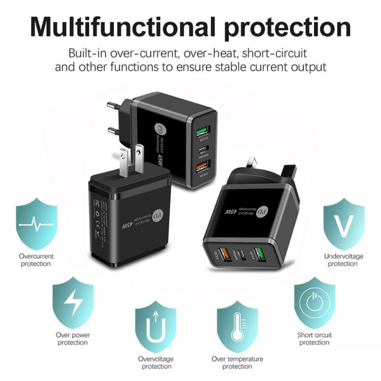 45W PD3.0 + 2 x QC3.0 USB Multiport Schnellladegerät, US-Stecker, US-Stecker